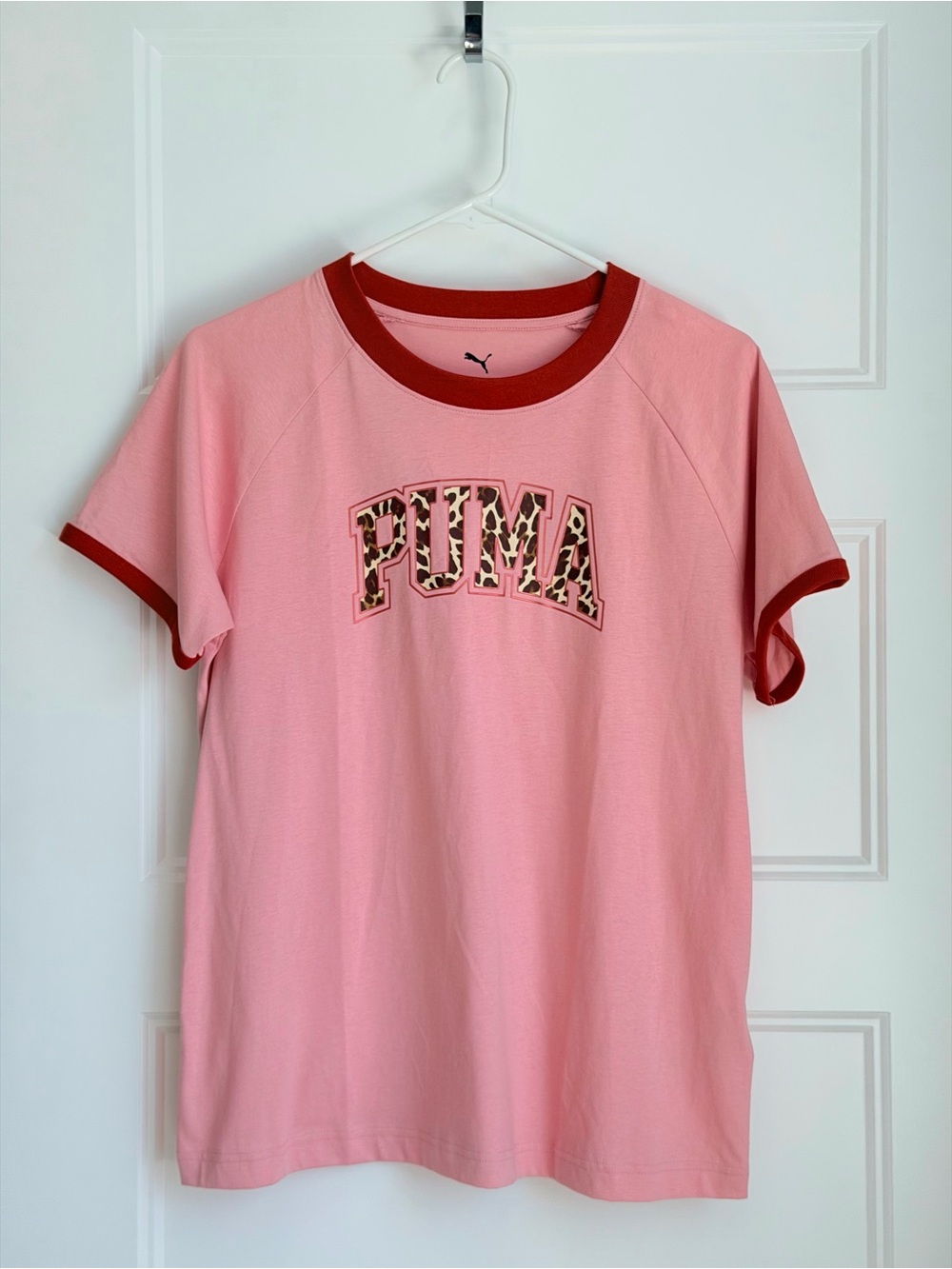 Puma Pink Tee with Red Trim and Leopard Logo